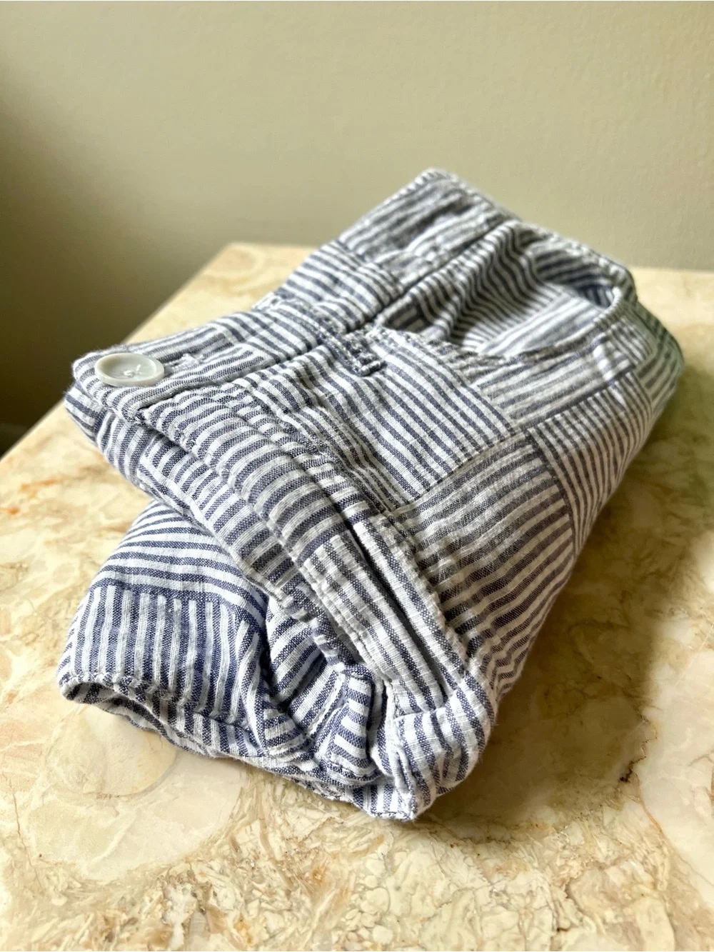Costal Cotton High Waisted Striped Seersucker Skort - Blue Gray and White - Picture 10 of 11